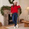 thumbnail image 6 of Sweaters for Women Long Sleeve Trendy Crew Neck Jumper Knitted Pullover Soft Warm Fleece Sweater Tops, 6 of 7