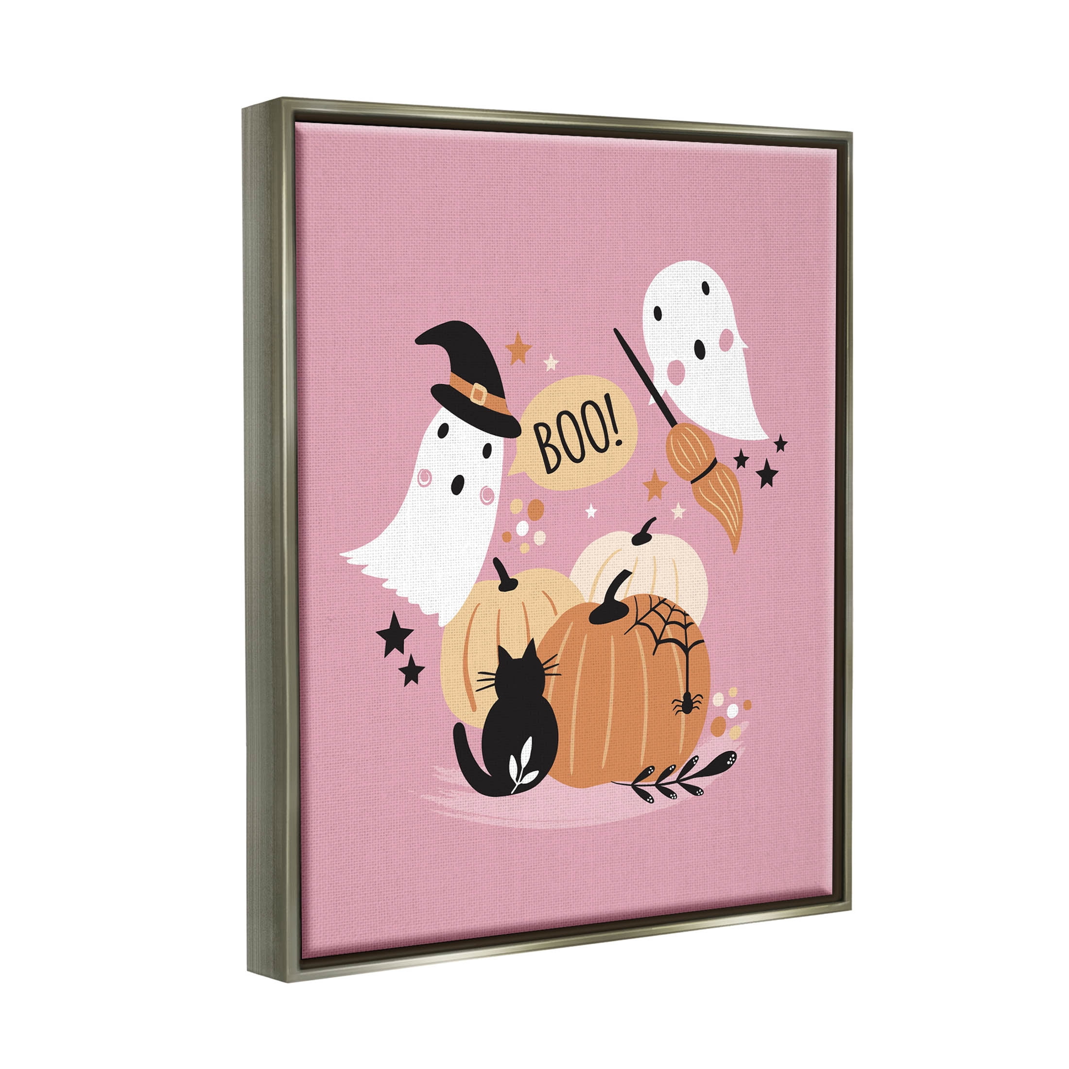 Pink Boo Halloween Ghosts Holiday Graphic Art Luster Gray Framed Art Print Wall Art