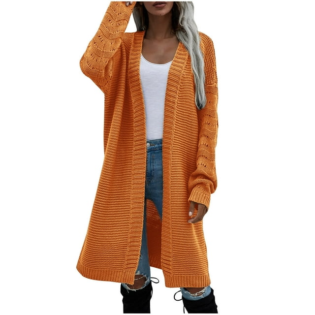 QUYUON Cardigan Léger pour Femmes, Manches Longues, Polyester, Style Veste, Jaune G