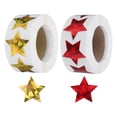 thumbnail image 1 of Uxcell 2 Rollos de Etiquetas Autoadhesivas en Forma de Estrella Brillantes de 1 Pulgada, Rojo/Dorado (C-82-25/C-77-25), 1 of 5
