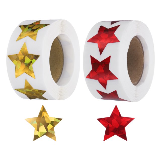 Uxcell 2 Rollos de Etiquetas Autoadhesivas en Forma de Estrella Brillantes de 1 Pulgada, Rojo/Dorado (C-82-25/C-77-25)