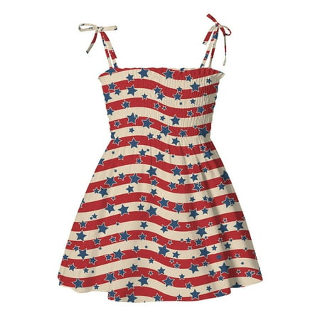 

Clearance! 4th of July Dress for Girls 4th of July Baby Girls Outfits Kids Baby Girls Dress Beach Dresses Casual Sleeveless American Flag Princess Sundress Summer Dress Suit For 1-6 Years