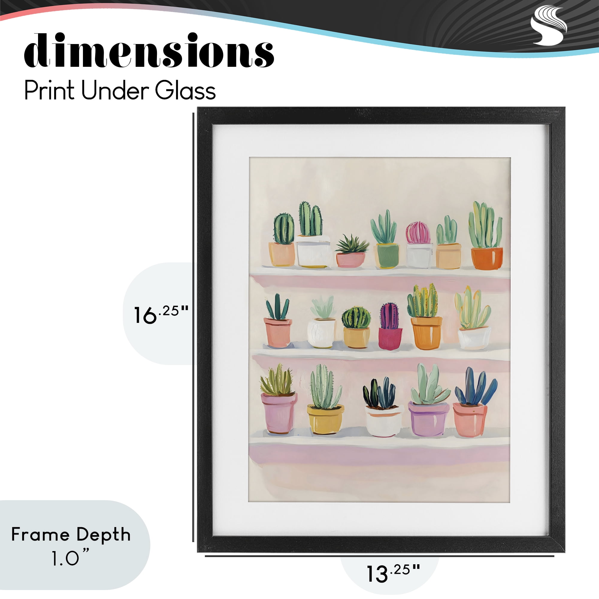 Stupell Industries Cactus Shelf Arrangement Black Framed Print Under Glass, design by The Prints Vibe