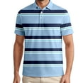 thumbnail image 2 of Mens Polo Shirt Stripe Casual Breathable Short Sleeved Top Golf Buckle Button Collar Classic Dress Shirts for Men Light Blue L, 2 of 5