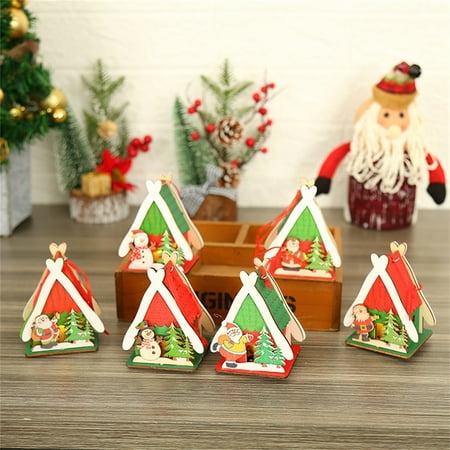 

Luminous Xmas Pendant with Lanyard Wood LED Light Decoration Christmas Cabin for Halloween Black Wood