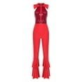 thumbnail image 1 of Oyolan Costume Disco pour Femmes Débardeurs à Paillettes Pantalons Évasés Combinaison Rave pour Fête, Halloween, Carnaval Rouge m, 1 of 5