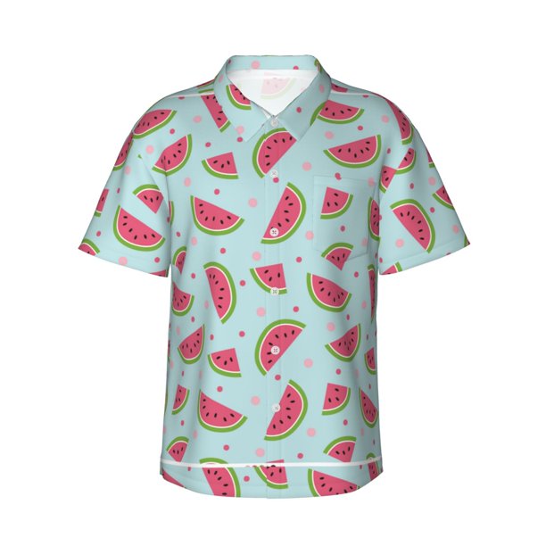 Balery Watermelon Camisas hawaianas de manga corta para hombre, camisas playeras de corte holgado, camisas de vacaciones con botones,Small