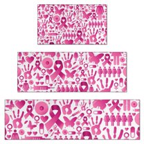 Pink Breast Cancer Kitchen Rugs Sets Of 3,Kitchen Runner Rugs Non Skid Washable,Decorative Kitchen Floor Mats for Kitchen,Sink,Laundry,17"x30"  17"x47"   17"x59"