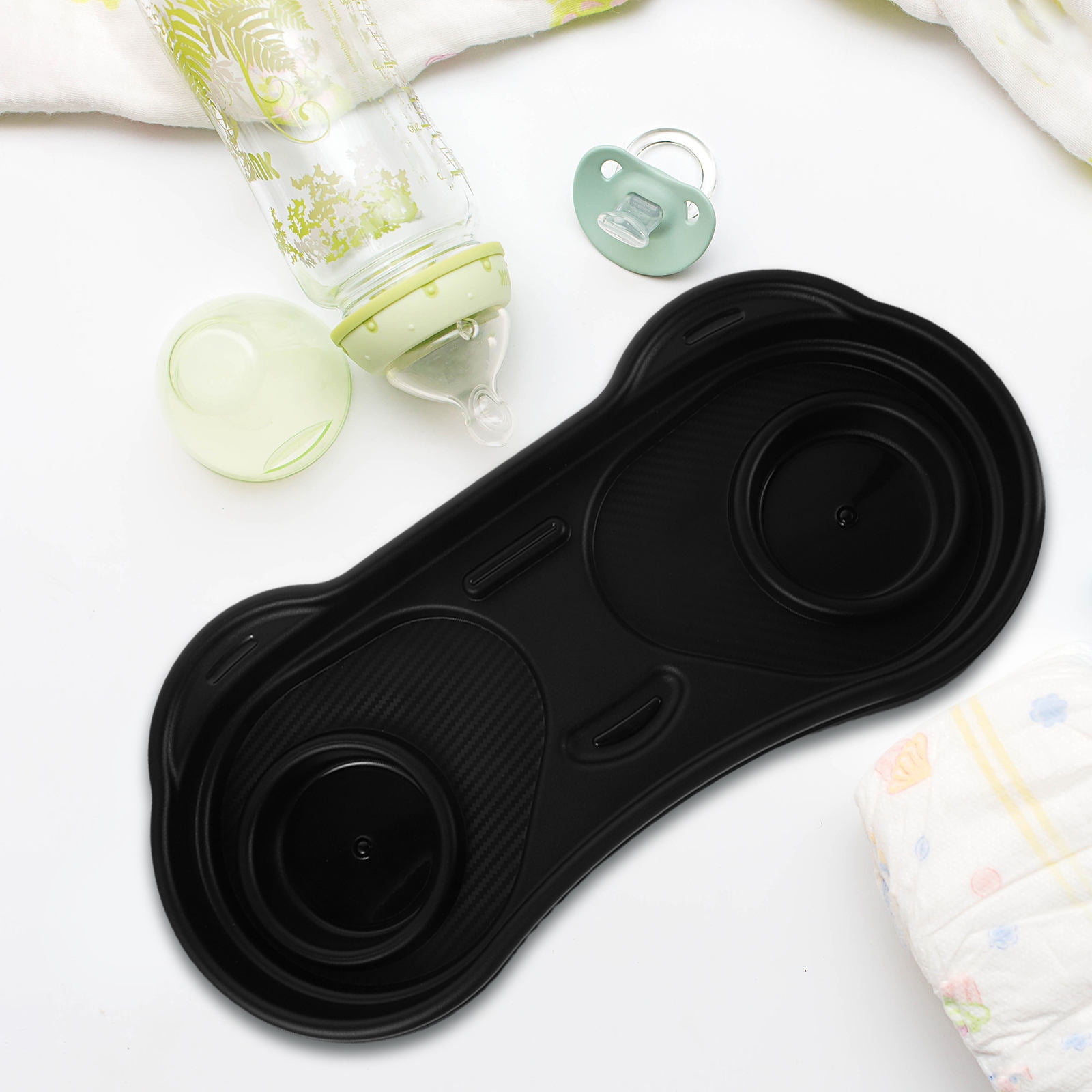 OUNONA ABS Stroller Tray Lock, Black, Adorable Panda Design, Kids Travel and Toy Holder Accessory