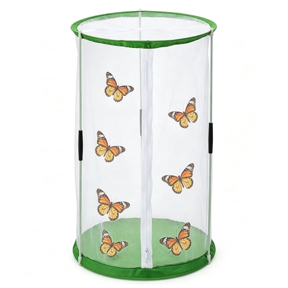 Foldable Butterfly Habitat Mesh Cage, Zipper Butterfly Net Cage Caterpillar Rearing Butterfly Growing Kit for Kids Science Garden