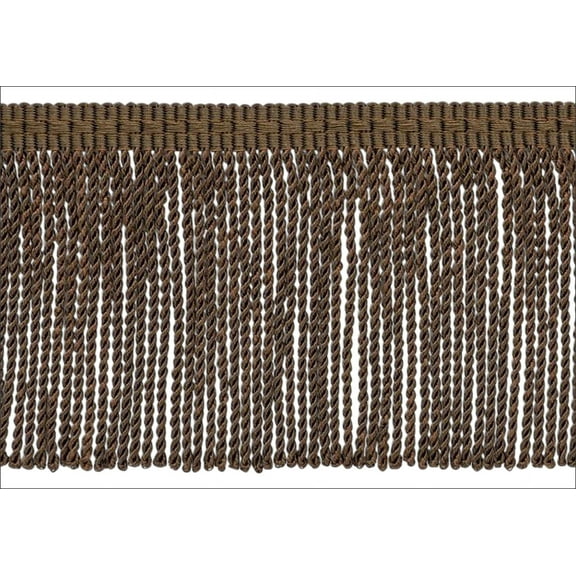 3" (7.5cm) Basic Trim Collection Thin Bullion Fringe Trim with Fancy Woven Gimp Header # BFTC3,, Espresso Brown #E29 (Dark Brown) Sold By The Yard (36"/3 ft/0.9m)