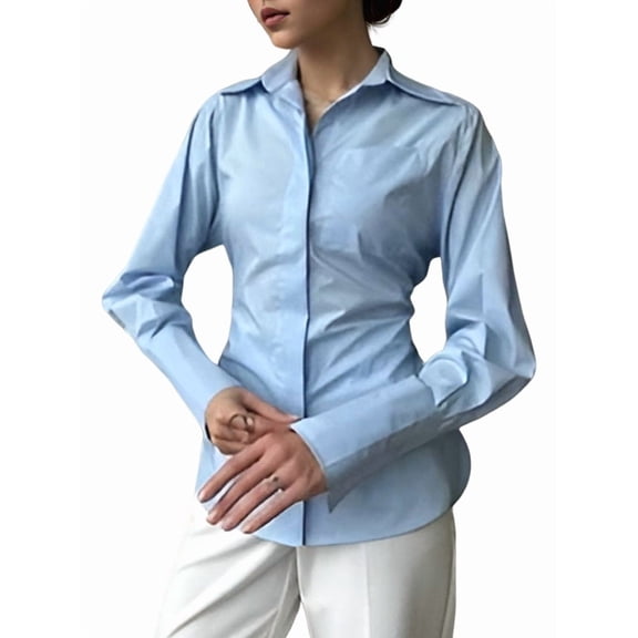 Women'S Button Down Shirts Long Sleeve Dress Shirts Collared Work Office Solid Blouses Corset Tops L