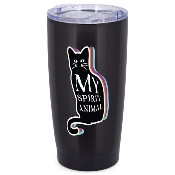 Elanze Designs My Spirit Animal Black Cat Halloween Wrap-Around Design 20 Ounce Stainless Steel On-The-Go Coffee Mug, Thermal Travel Tumbler with Leak Resistant Slide Lid, Sleek Black