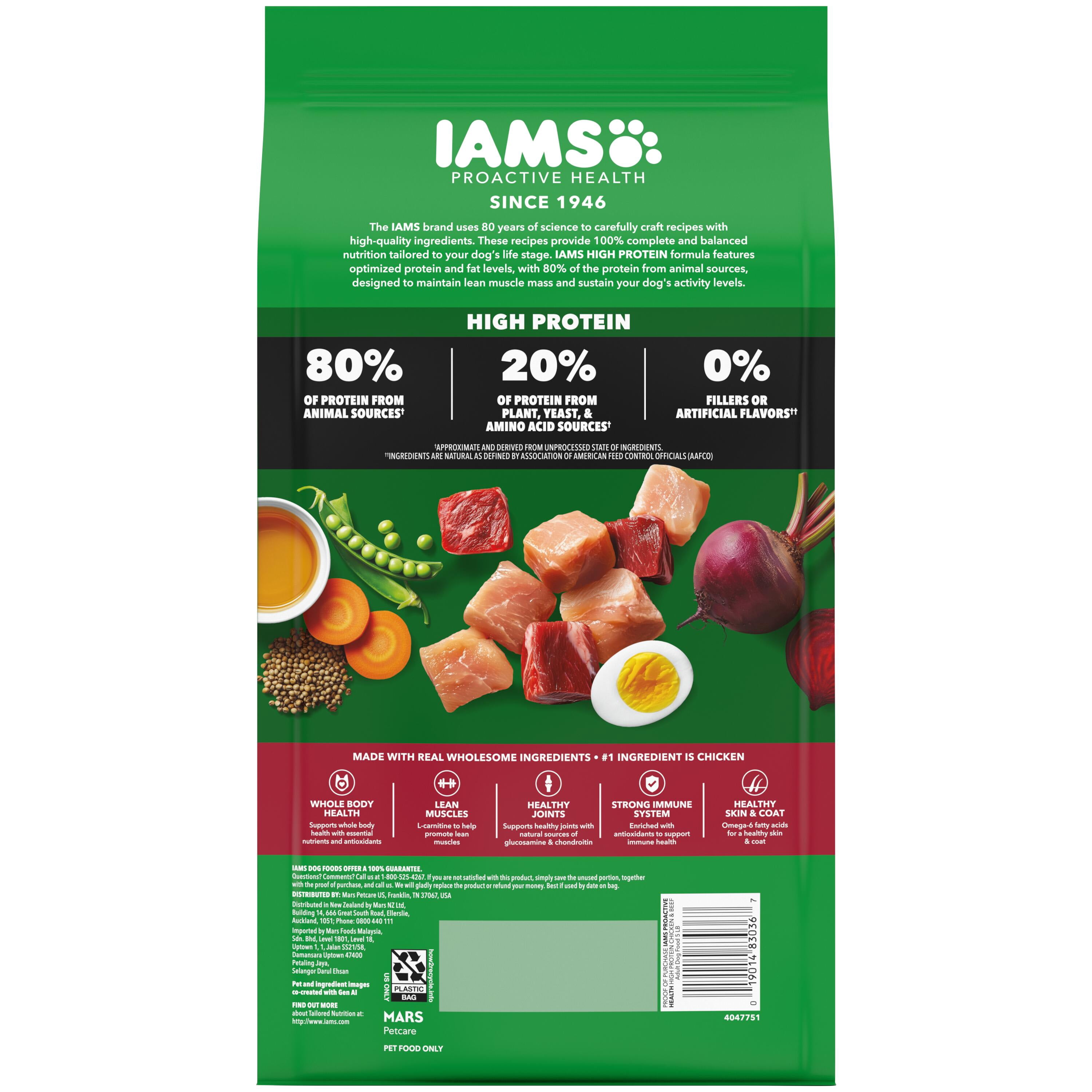 IAMS Proactive Health High Protein Dry Dog Food with Chicken & Beef, 5 lb