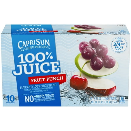 - (4 Pack) Capri Sun 100% Juice Fruit Punch Ready-to-Drink Soft Drink, 10 - 6 fl oz Pouches
