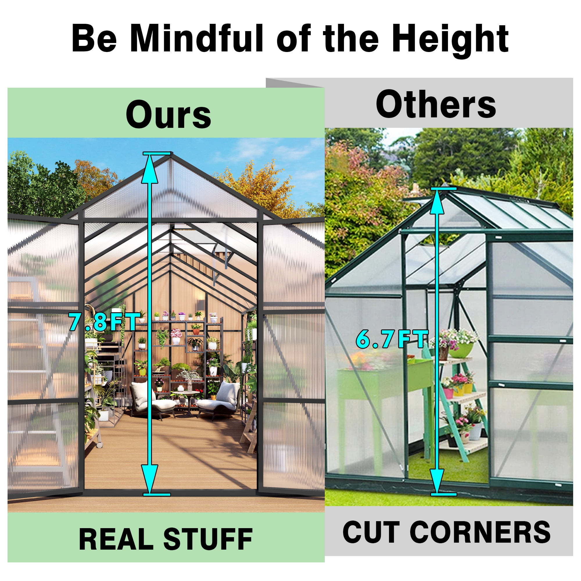 8x14FT Greenhouse Kit, Outdoor Heavy Duty Walk-in Greenhouse, Aluminum Frame with Vent, for Backyard or Garden, Black