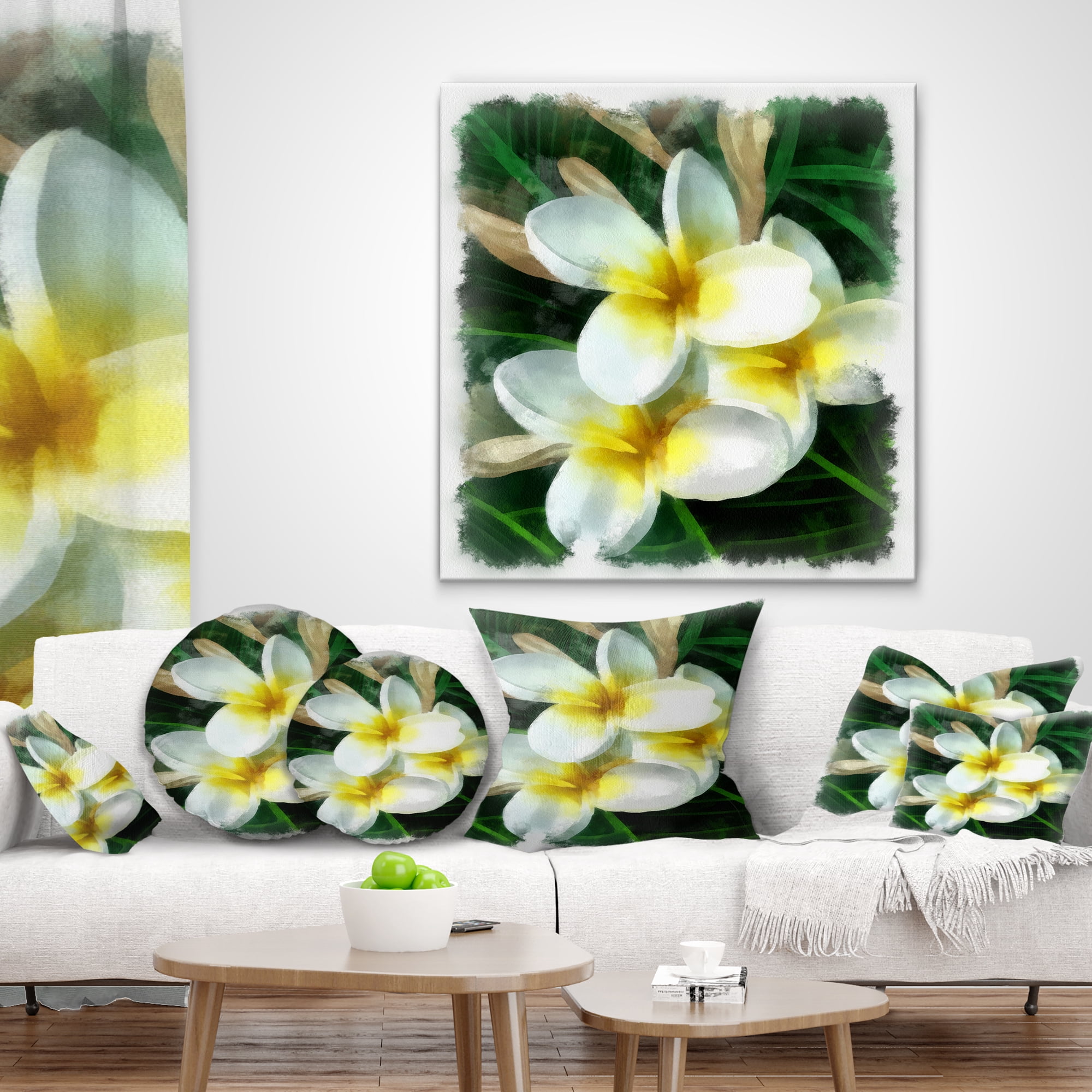 Designart Cute Frangipani Flowers Watercolor - Floral Throw Pillow - 12x20