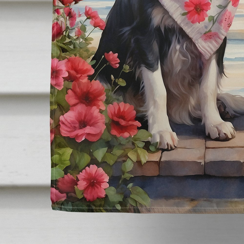 Border Collie Two Hearts House Flag 28 in x 40 in