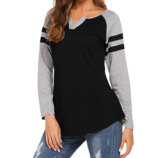 Isaac Liev Women S Raglan Long Sleeve T Shirt Loose Blouse Henley V Neck Baseball Tee Shirt Tops Walmart Com Walmart Com