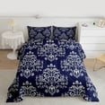 thumbnail image 2 of Manfei Female Men White Damask 3 Pieces Queen Comforter Set,Bohemian Hippie Ultra Soft Bedding Sets,Boho Traditional Flower Bedding Comforter Set Breathable,Luxury Bedroom Decor,Reversible, 2 of 8