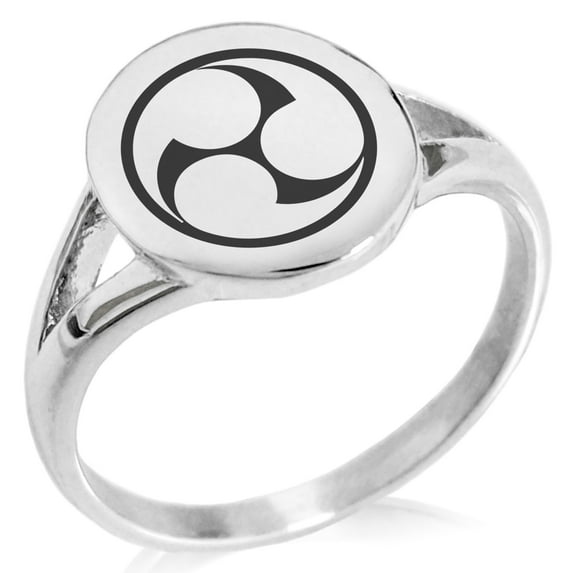 Stainless Steel Ujiie Samurai Crest Minimalist Oval Top Polished Statement Signet Ring