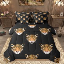 Homewish Safari Leopard Cheetah 7-Piece Twin Bedding Sets,Jungle Wildlife Bedding Comforter Set,Brown Black Sheet Sets For Adults,Microfiber Bedroom Decor Reversible