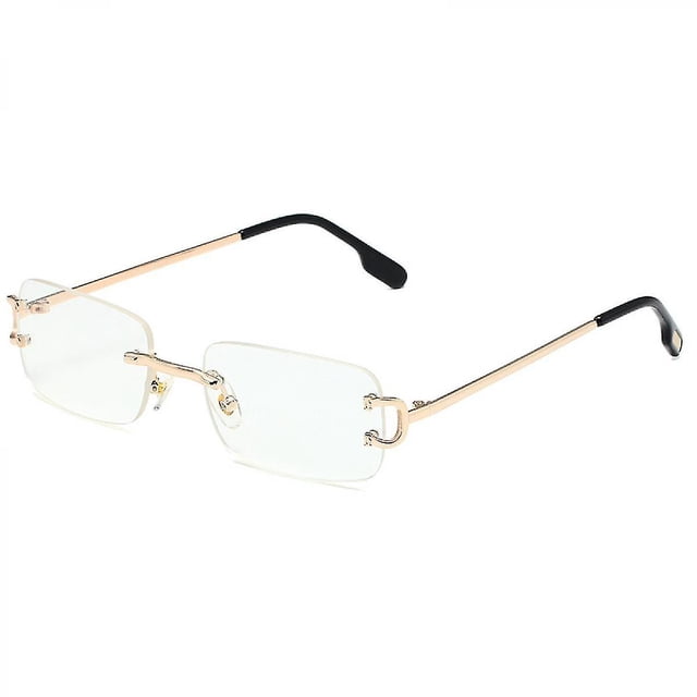 Gafas de sol rectangulares sin montura vintage Lentes teñidas Gafas sin marco de metal dorado Gafas de sol para mujeres Hombres