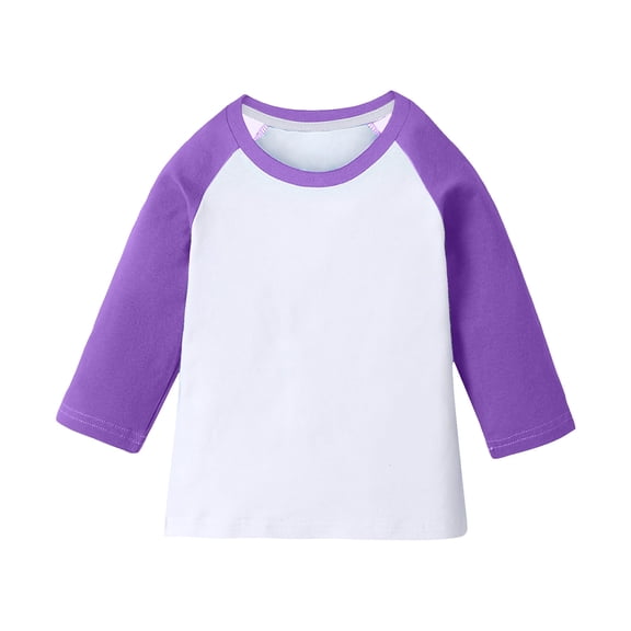 Girls Purple Raglan Baseball Tee 3/4 Sleeve Color Block T-Shirt Crew Neck Plain Blank for DIY,Size 7-8T