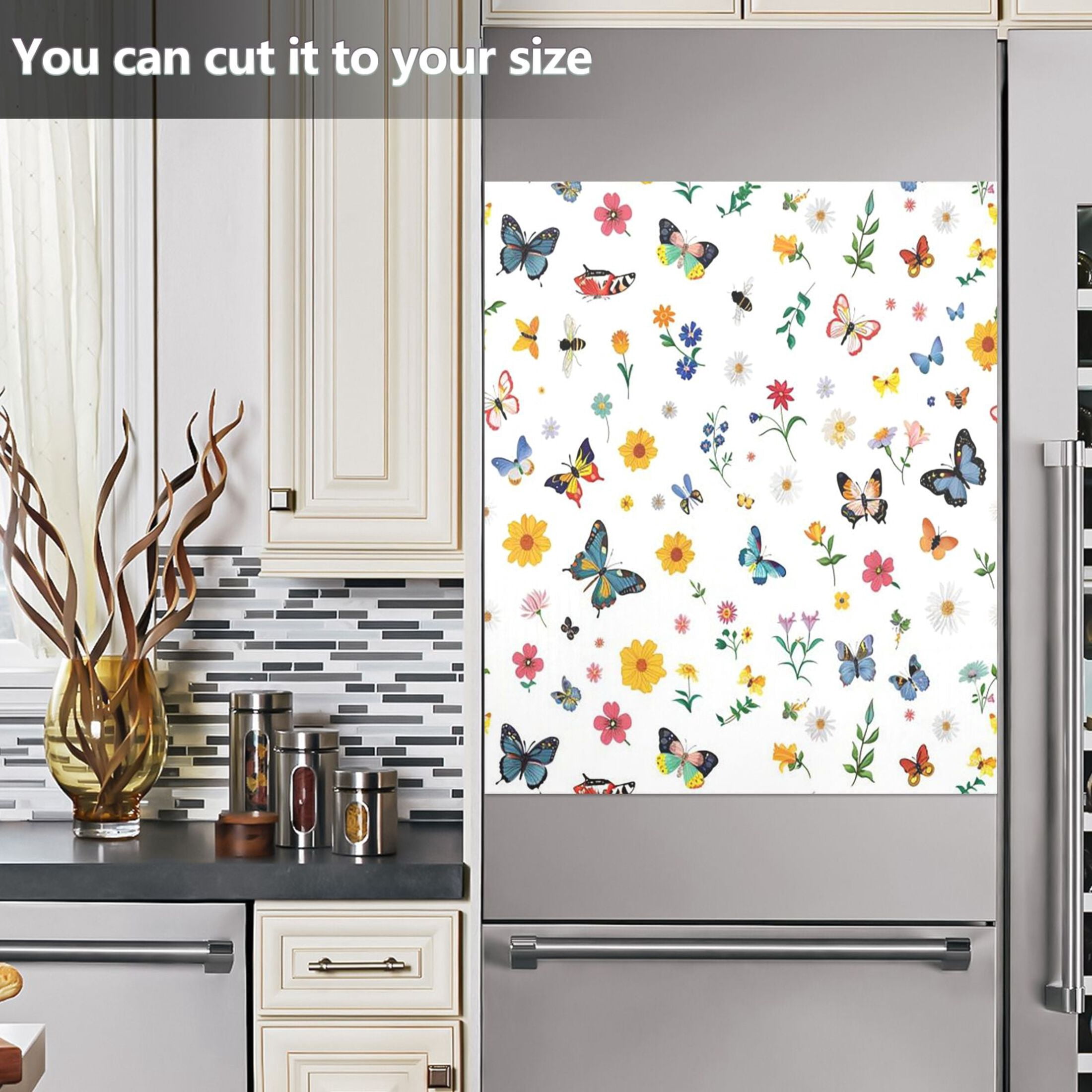 Dishwasher Magnetic Sticker 23x26 Inch Refrigerator Magnetic Sticker Washing Machine Magnetic Sticker Kitchen Panel Magnetic Sticker Home Decor Multicolored Butterflies and Flowers