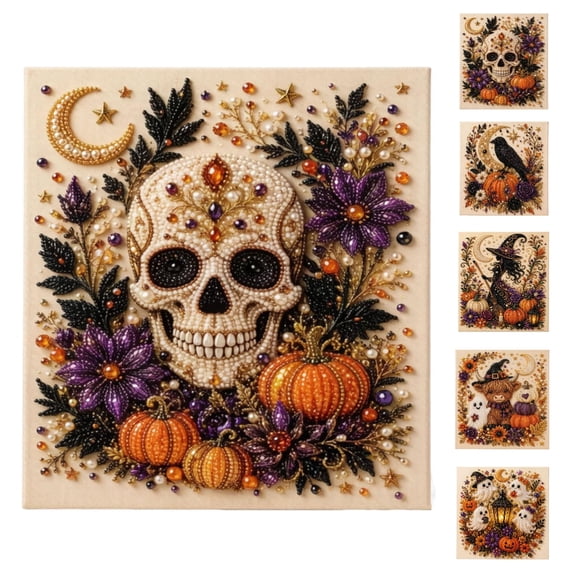 Clearance Halloween Diamond Art Kits for Adults, Halloween Pearl Art DIY Kit, Fall Home Decor Wall Art, Halloween Fall DIY Seasonal Party Gift for Beginner Kiddo Teens Women Men (Skull)