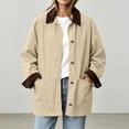 thumbnail image 5 of Women's Solid Color Lapel Collar Corduroy Mid Length Jacket Long Sleeve Button‑Front Casual Shacket Coat with Pockets, Loose Fit Fall Winter Outerwear Top Khaki, 5 of 9