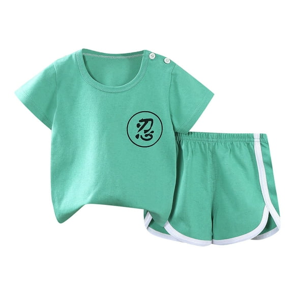 Luvoko Little Boys Shorts Set 2 Piece, Ninja Print Tshirts For Kids Boys Shorts And Shirts Big Bro Little Bro Matching Outfits (Green,5-6 Years)