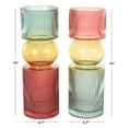 thumbnail image 3 of DecMode 5"W, 14"H Geometric Ribbed Multi Colored Glass Vase with Color Blocks, Set of 2, 3 of 9