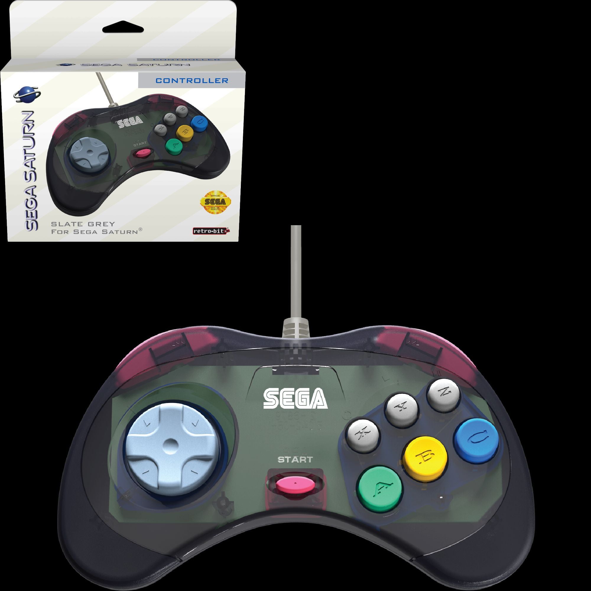 Retro-Bit Official SEGA Saturn Control Pad Original Port Controller - Slate  Grey 