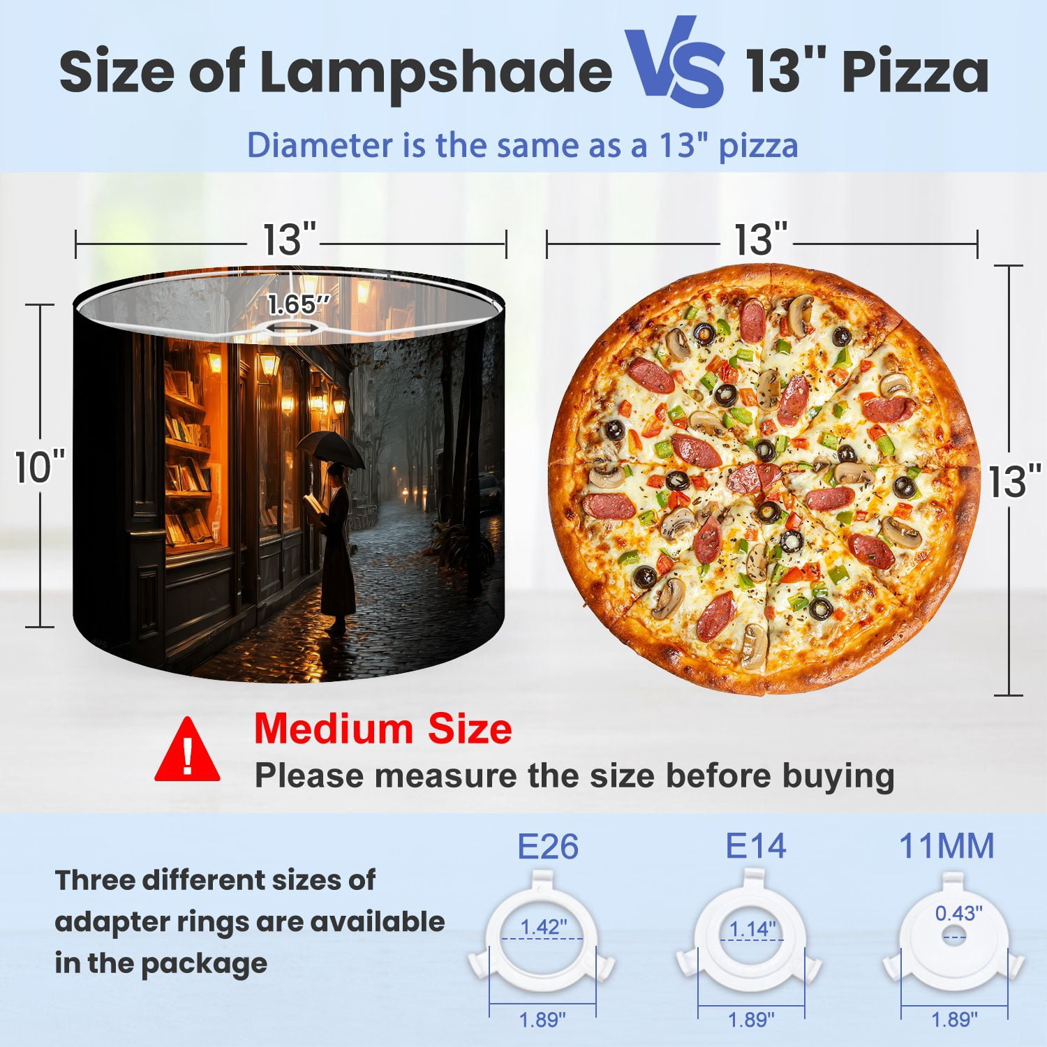 Gothic Linen Drum Lampshades Rainy Evening Street Reading Under Umbrella Warm Lit Bookstore 13"x13"x10" Light Shade for Table Lamps Floor Lamp Shades Lampshade Replacement Assembly Required