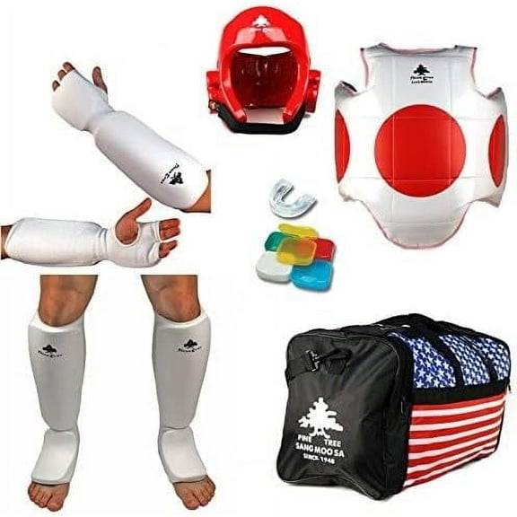 Complete Cloth Martial Arts Sparring Gear Set with Bag, Small White Headgear, Child Small Other Gears