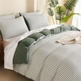 thumbnail image 7 of Green Comforter Set Queen Size Soft Luxury Washed Microfiber Jacquard 3 Pieces Bedding Set, White Green Vertical Ticking Stripes Pattern Comforter with 2 Pillowcases Breathable  Comfy, 7 of 7