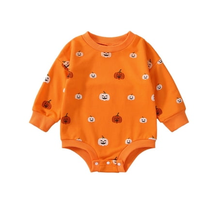 

Baby Girl Boy Long Sleeve Crewneck Romper Sweatshirts Oversized Halloween Pumpkin Shirt Pullover Top