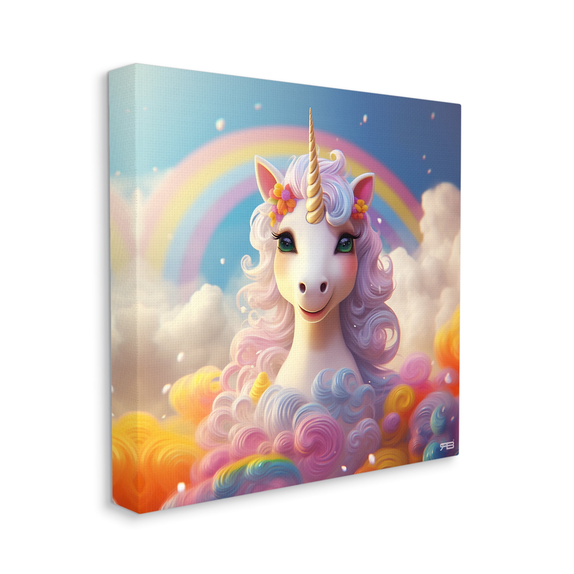 Stupell Industries White Unicorn with Rainbow Fairy Tales & Fantasy Painting Gallery Wrapped Canvas Art Print Wall Art, 24 x 24