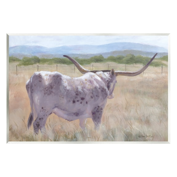 Stupell Longhorn Vast Rural Grassland Farm Animals & Insects Painting Wall Plaque Unframed Art Print Wall Art