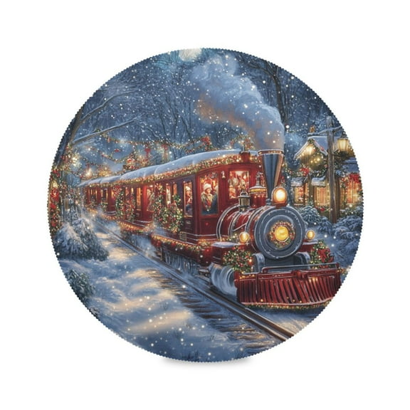 WOBOGO Christmas Train Round Placemats Set of 6 Heat Resistant Washable Kitchen Table Decorations 15.4in