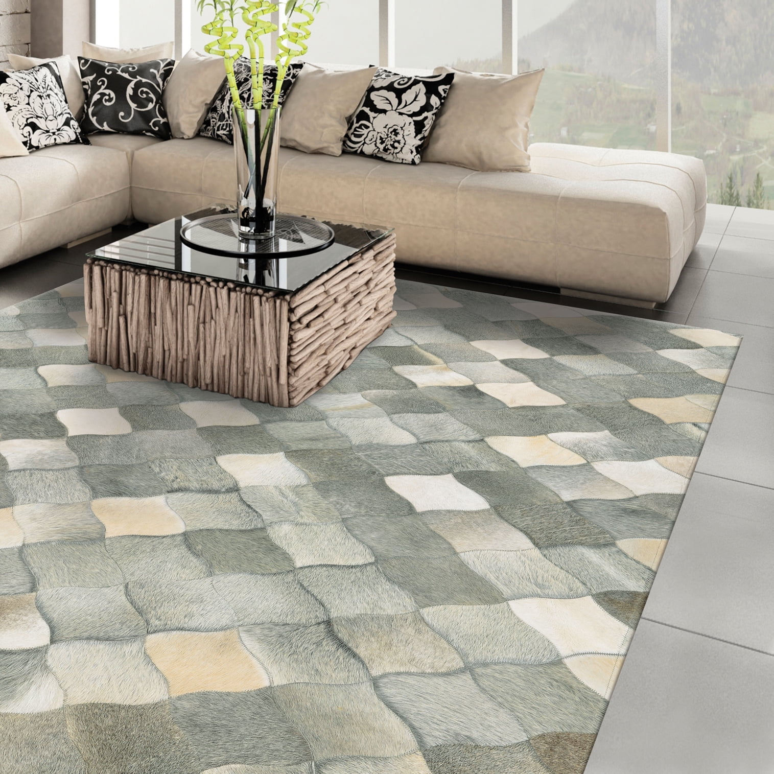 Couristan Chalet Diamonds 8' X 11'4" Ivory-Grey Handmade Cowhide Rug