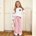 thumbnail image 3 of Fjofpr Girls Clothes 10-12 Girls Knot Side Sweatshirt Crewneck Long Sleeve Top Girl's Heart Shaped Printed Top Flare Pants Two-Piece Set Kids Big Girls, Drop Shoulder, School 5-15 Years, 3 of 9