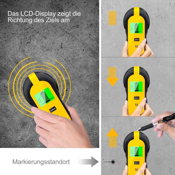 Buscador de vigas multifunción 4 en 1 con pantalla LCD HD, escáner de pared para metal, tuberías, madera, línea eléctrica, detector de voltaje de CA (negro y amarillo, 75*38*167 mm) ZefeiWu 8390613008169