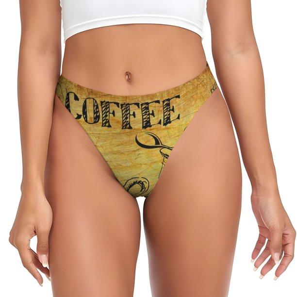 Fotbe Coffee Vintage Tanga Sin Costuras para Mujer con Estampado – Panties Invisibles, Transpirables y Cómodos para Uso Diario-X-Large