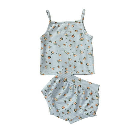 

FINELOOK Baby Floral Prints Sleeveless Pullover with Elastic Bandage Shorts