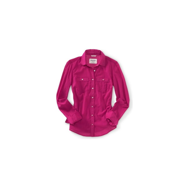 Camisa con botones Aeropostale Signature para mujer rosa extragrande