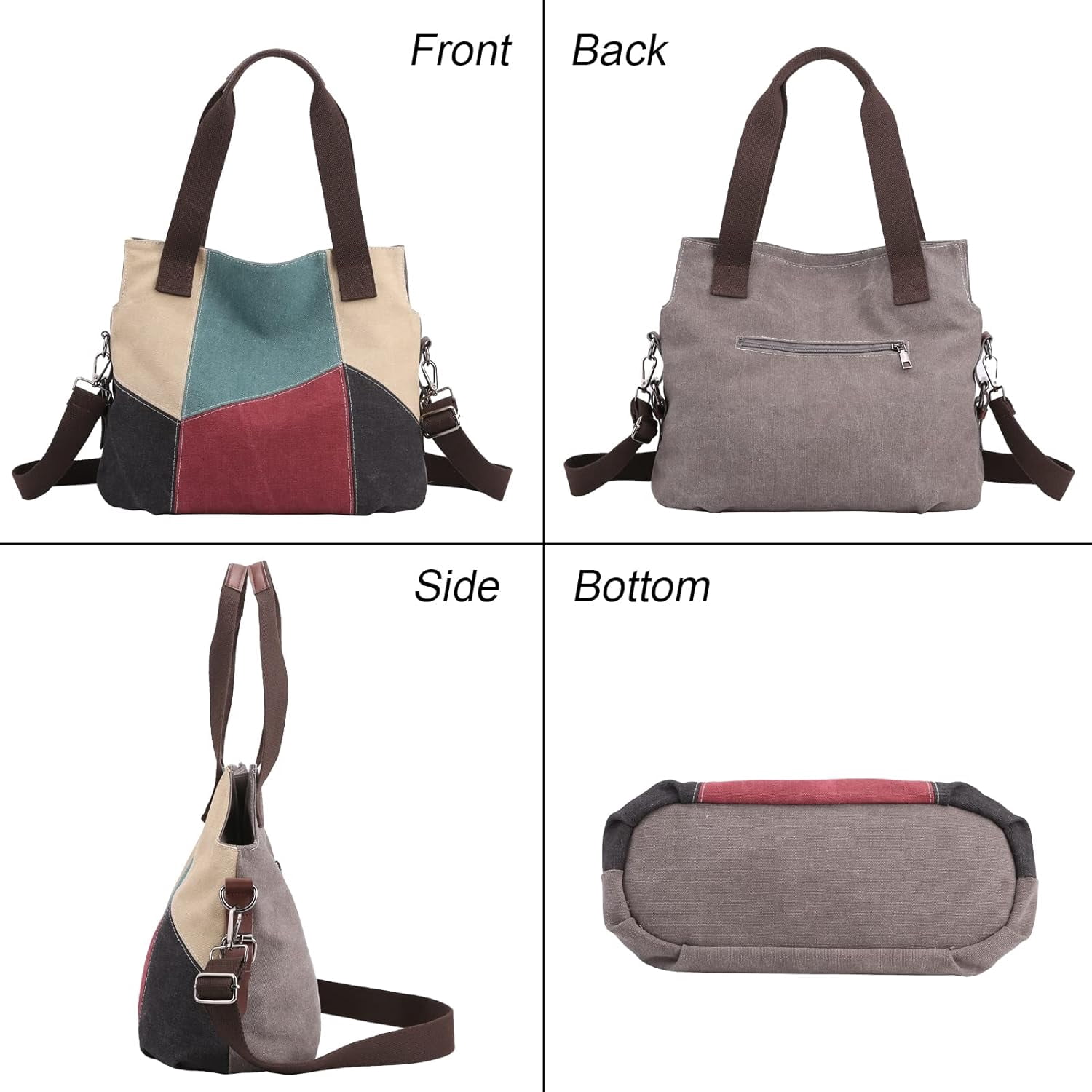 Women's Canvas Tote Purse for Work,Medium Casual Multi Pocket Crossbody Tote Bag with Shoulder Strap