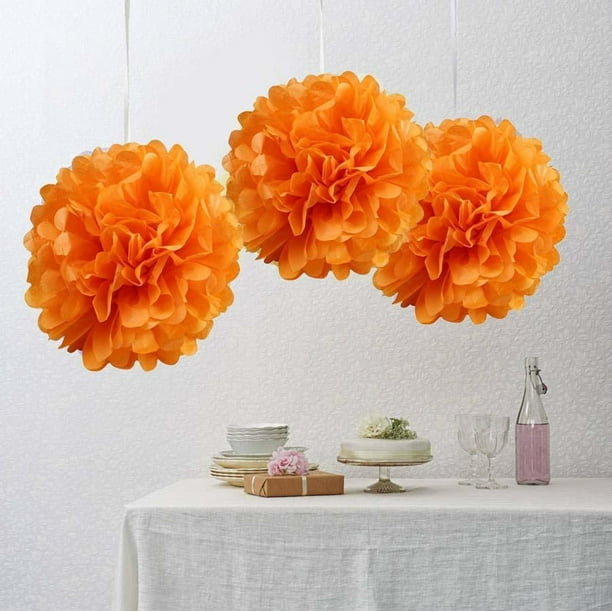 6 Pack 10" Orange Paper Tissue Fluffy Pom Pom Flower Balls Walmart