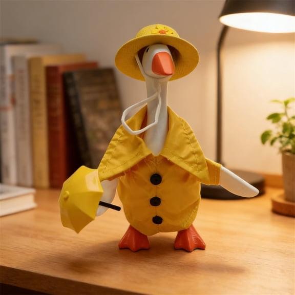 RUINIXCW 7 Inch Desk Goose Outfits Desk Duck Outfit Mini Porch Goose Outfit for Desk Goose Figurine Summer Desktop Goose Clothes Yellow Raincoat with Umbrella and Hat Set (No Goose)